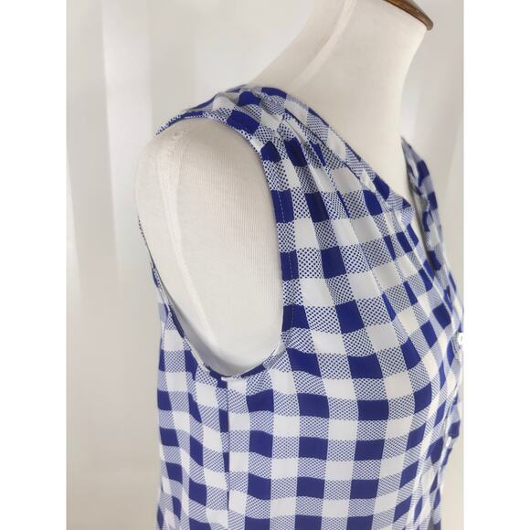 PIXLEY Blue/White Checkered Print Sleeveless Top - Picture 6 of 9